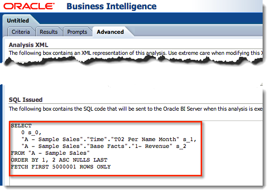 Logical SQL in the Advanced tab of Answers