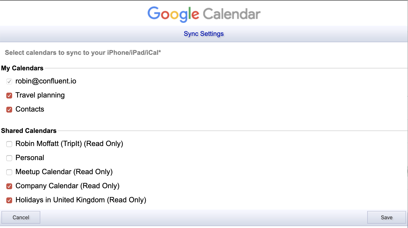 Google Calendar sync