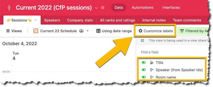 Airtable calendar label config