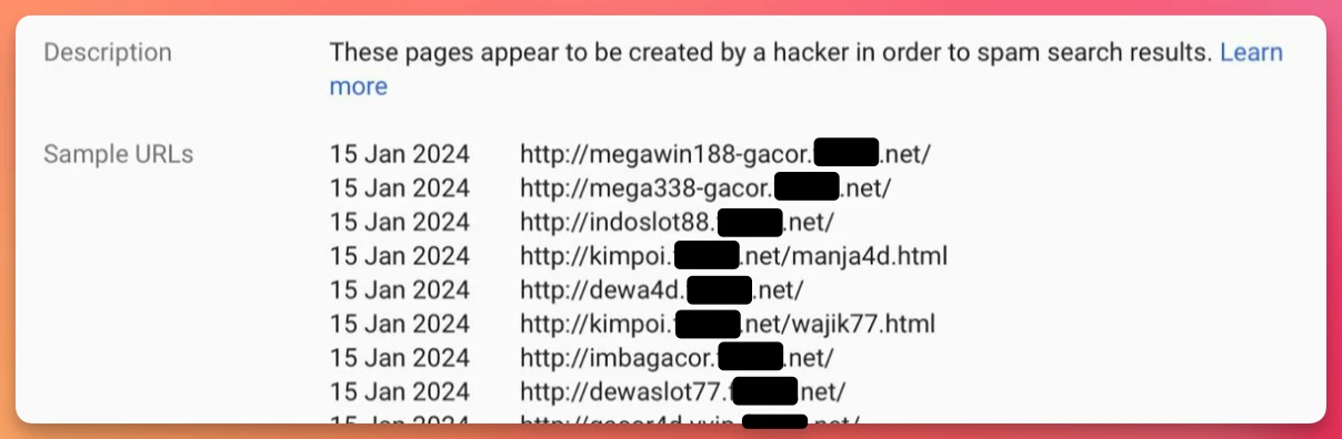 A list of spam domains as reported by Google