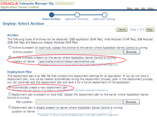 Oracle Enterprise Manager (oc4jadmin) - Deploy- Select Archive_1251188864123