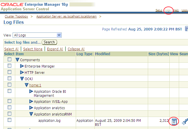 Oracle Enterprise Manager (oc4jadmin) - Log Files_1251205732988